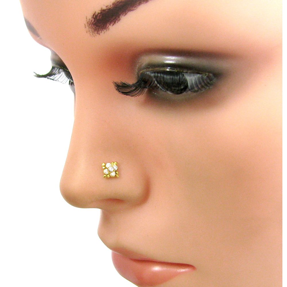 Lovely White CZ Body Piercing Nose Stud, Gold Plated Nose Ring Nose Pin