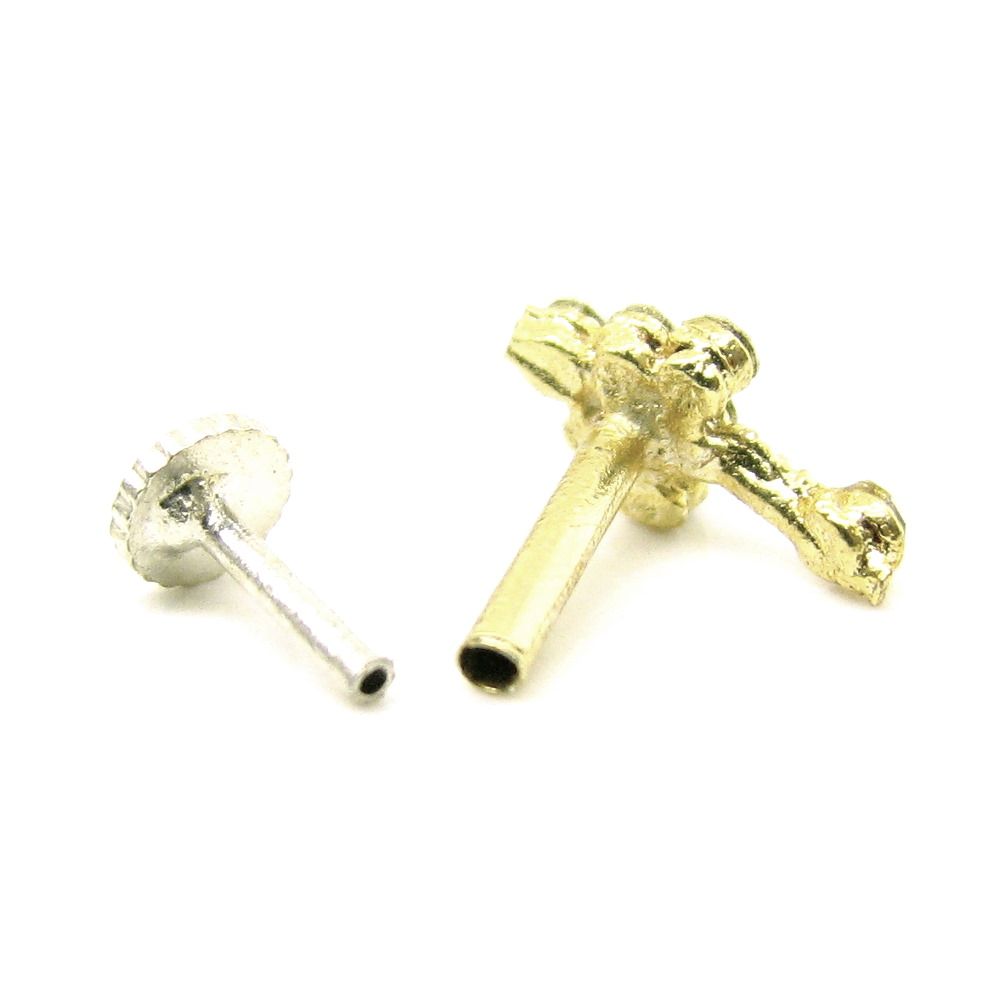 2pc Gold Plated White Pink Rhinstones Body Piercing Nose Stud,Nose Ring Nose Pin