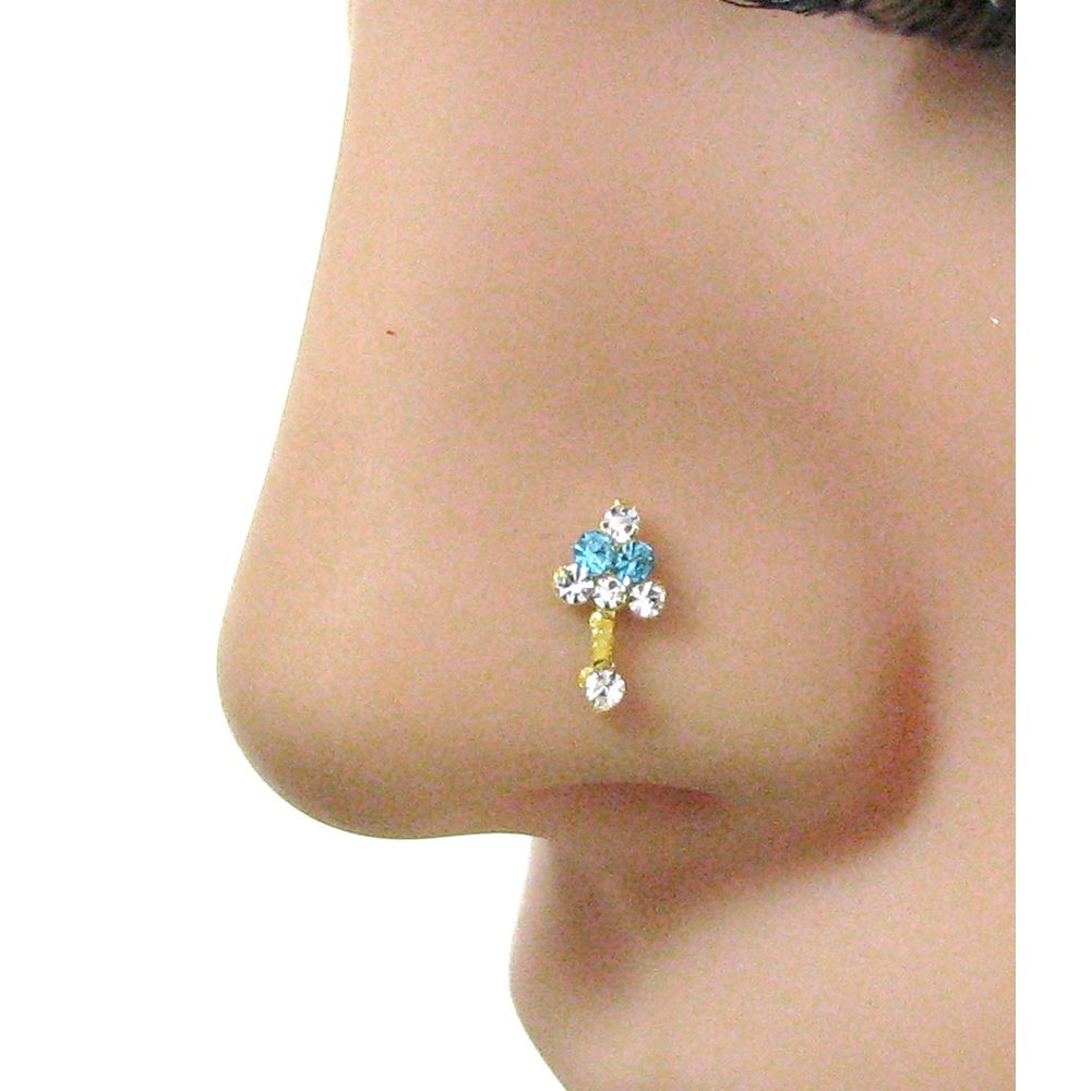 2pc Gold Plated Rhinstones Body Piercing Nose Stud,Nose Ring Nose Pin