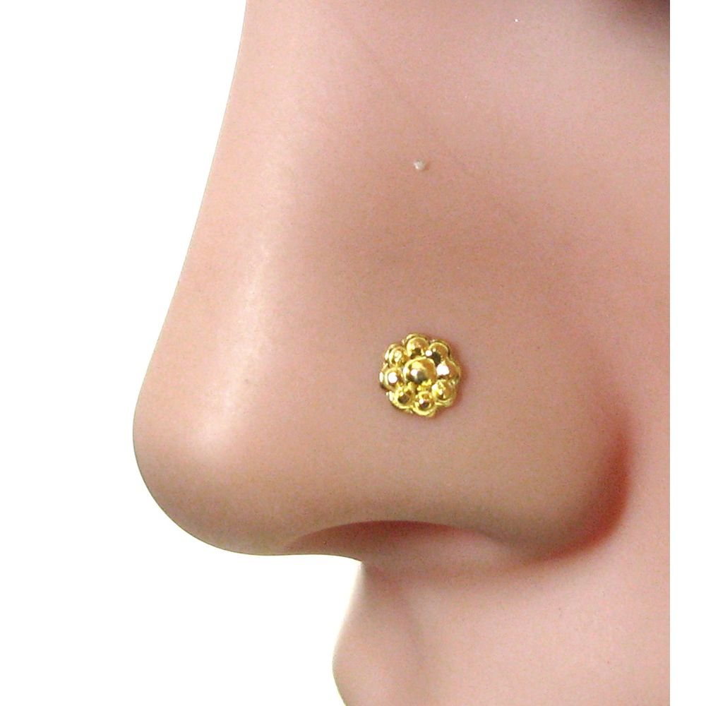 Ethnic Indian Style Floral sterling Silver Gold Plated Nose Stud Push Pin