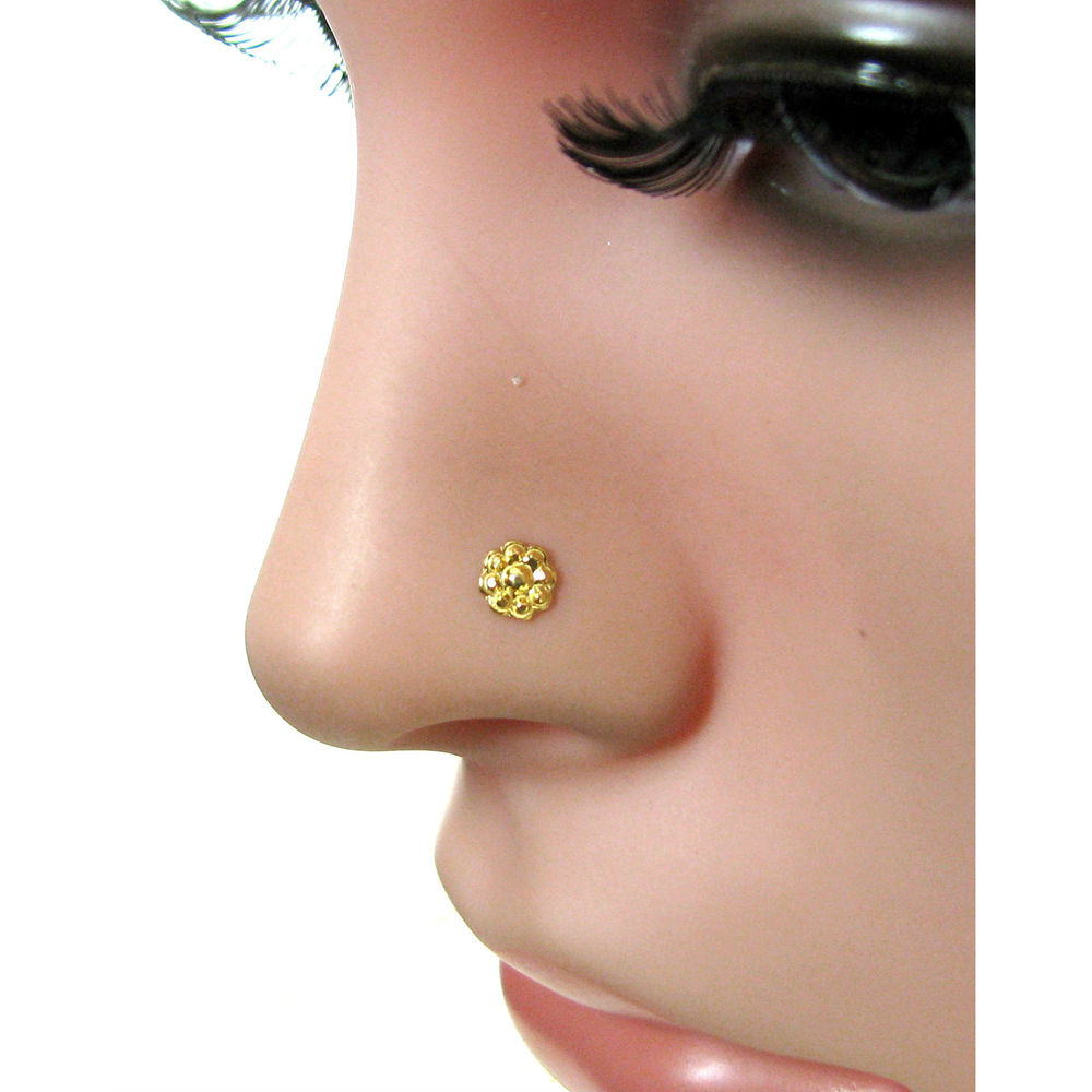Ethnic Indian Style Floral sterling Silver Gold Plated Nose Stud Push Pin