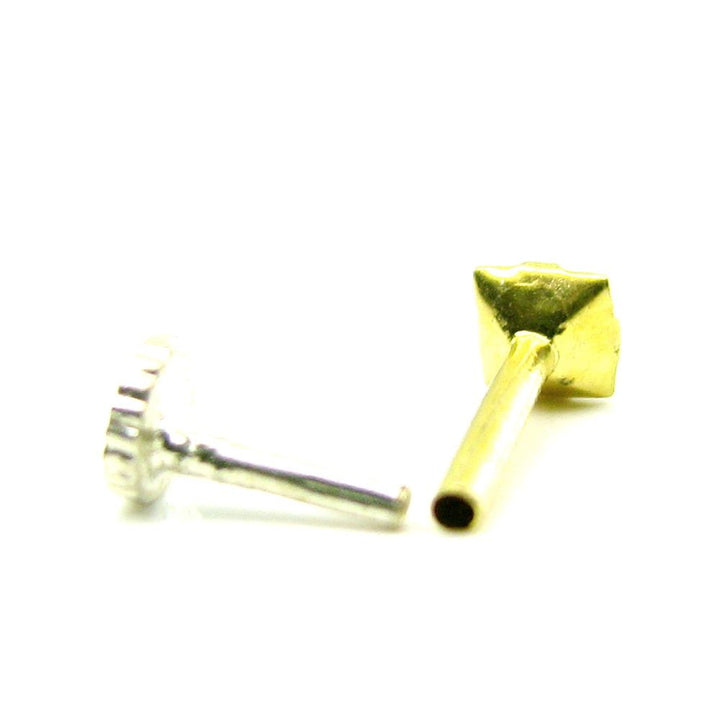 Single Stone White CZ Body Piercing Nose Stud push Pin Solid 14k Yellow Gold