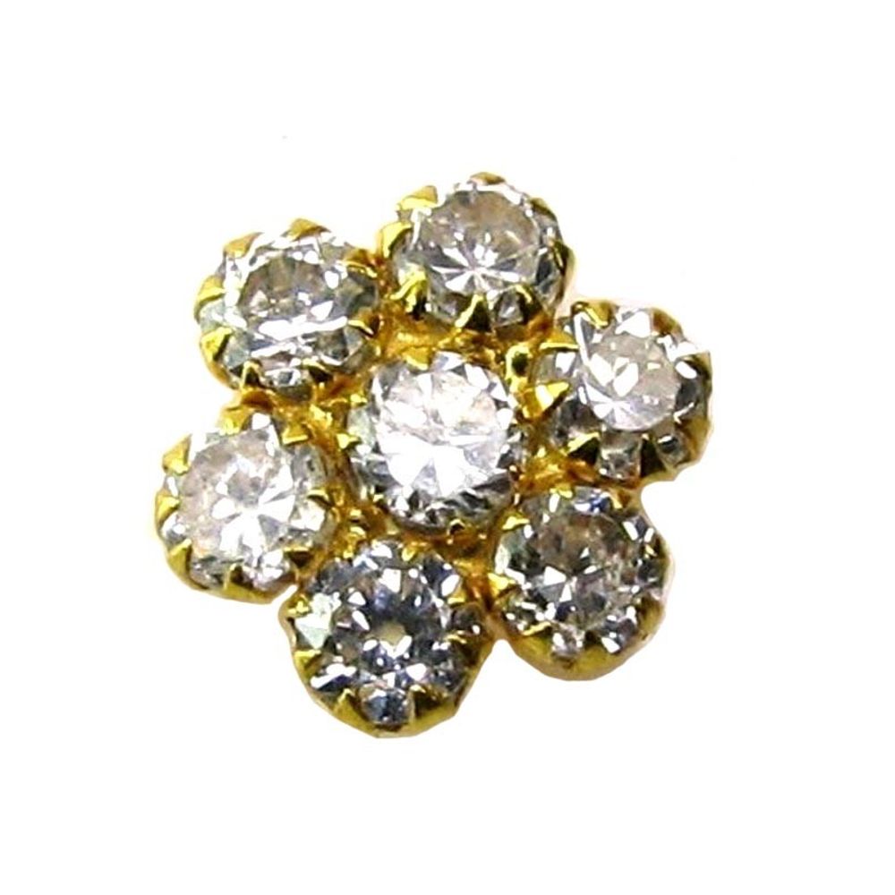 Indian-Style-Designer-CZ-Body-Piercing-Jewelry-Nose-stud-Pin-Solid-Real-14k-Yellow-Gold