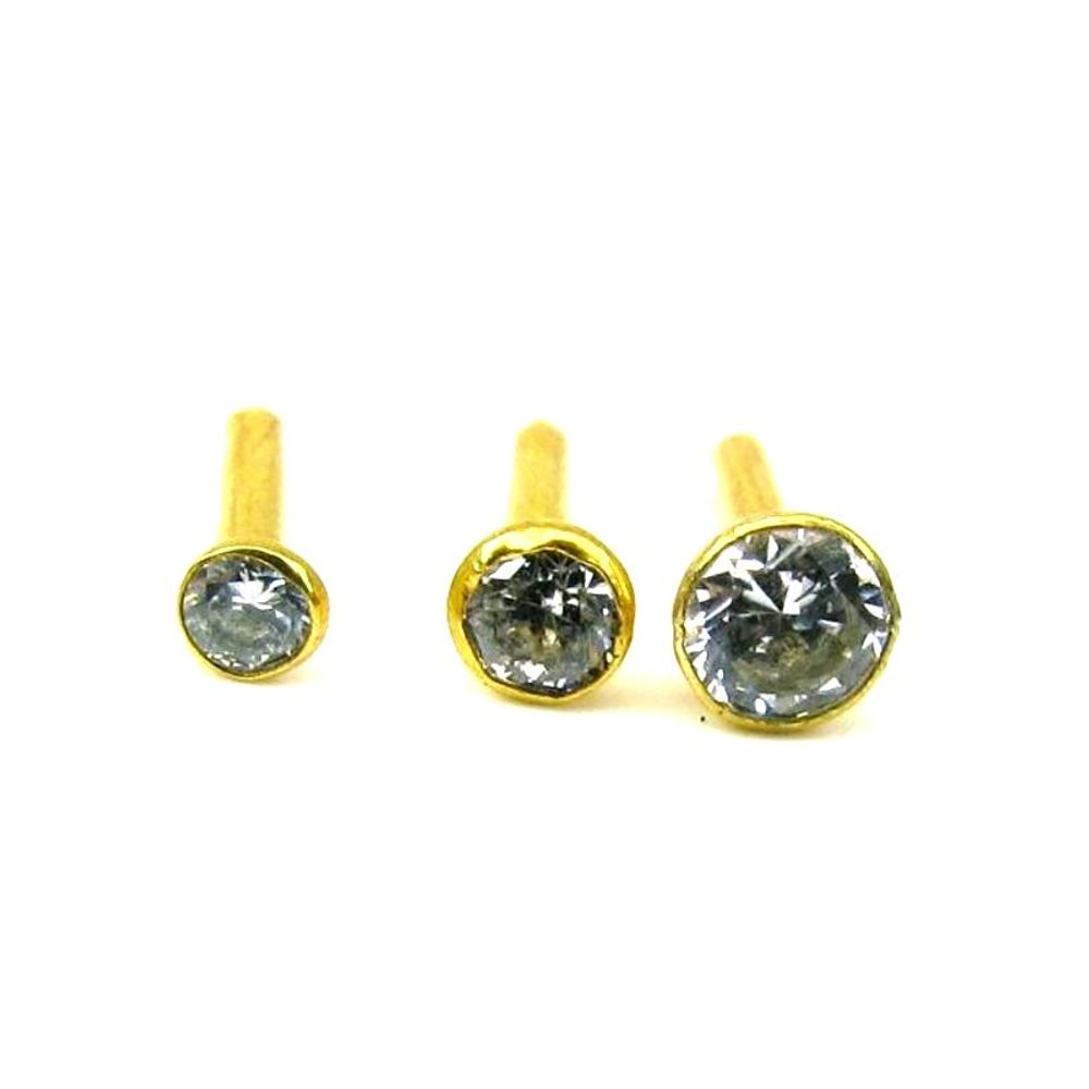 3pc-Lot-Single-CZ-Stone-Body-Piercing-Jewelry-Nose-Pin/stud-Solid-Real-14k-Yellow-Gold