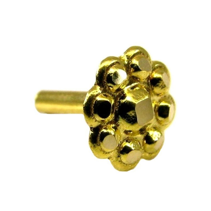 Indian Style Fancy Floral Design Body Piercing Nose stud Pin Solid Real 14k Yellow Gold