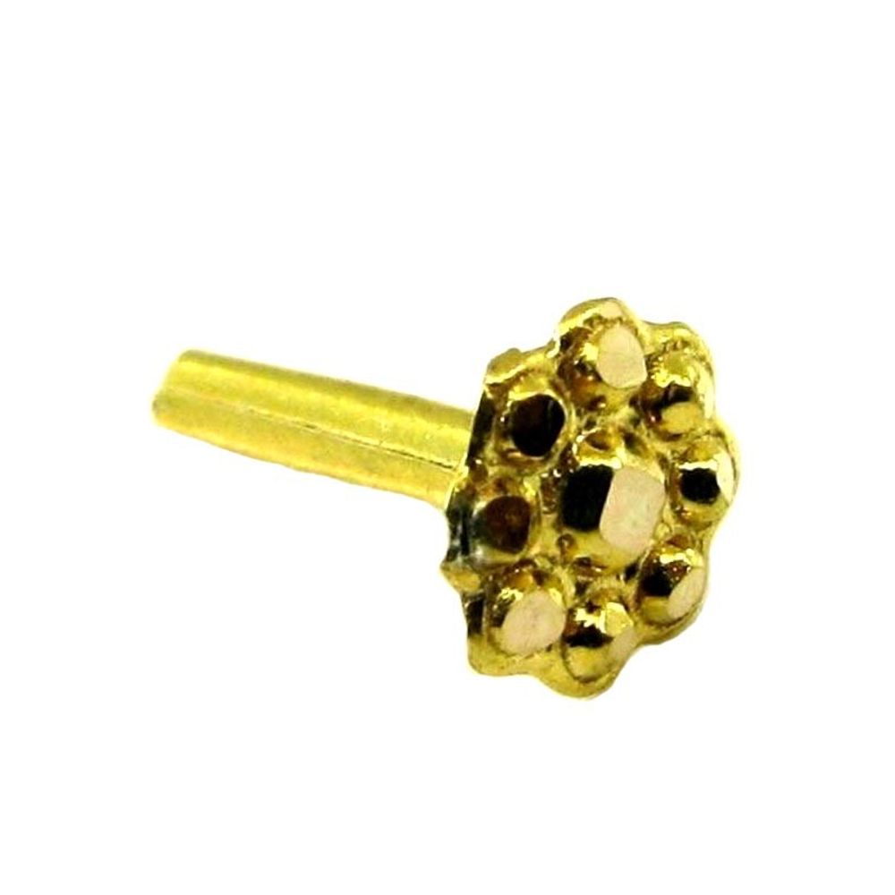 Ethnic Indian Design Floral Body Piercing Floral Nose stud Pin Solid Real 14k Yellow Gold