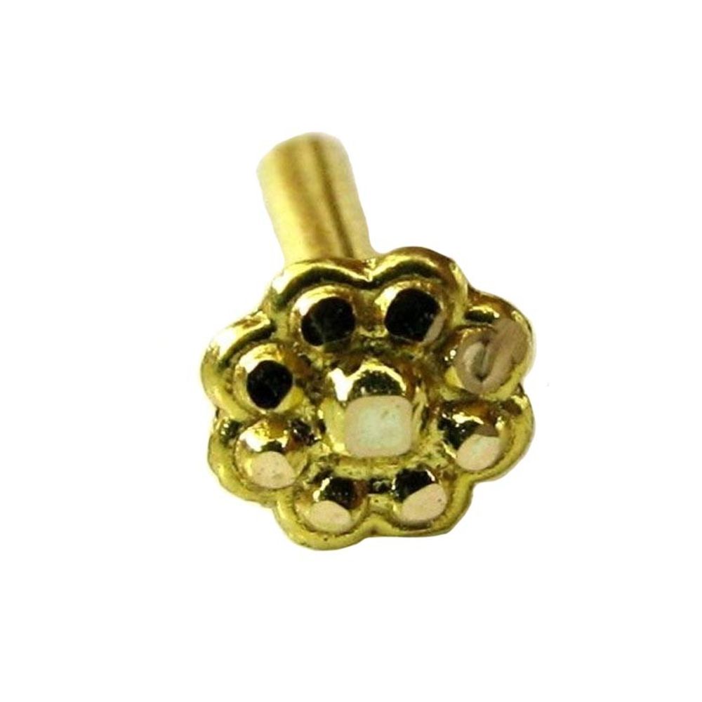 Traditional-Indian-Design-Floral-Body-Piercing-Nose-stud-Pin-Solid-Real-14k-Yellow-Gold
