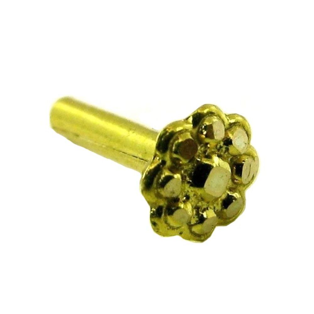 Traditional Indian Design Floral Body Piercing Nose stud Pin Solid Real 14k Yellow Gold