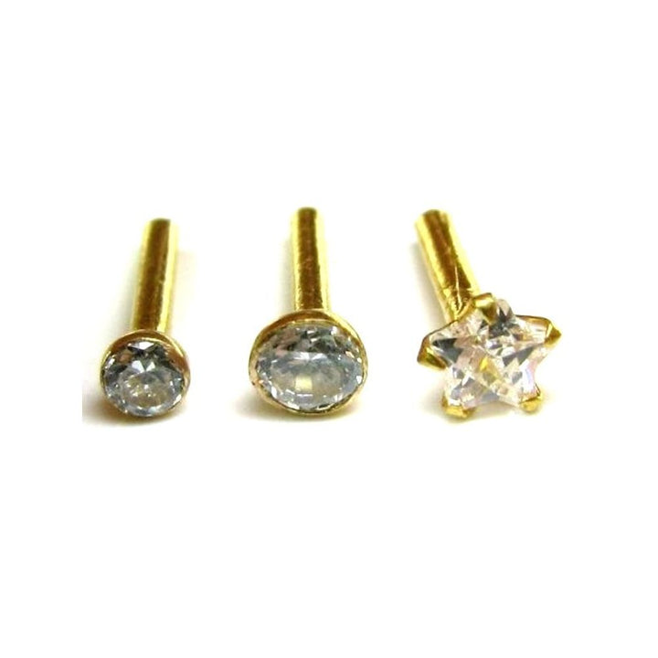 3pc-Lot-Indian-Style-Body-Piercing-Jewelry--Nose-Pin/stud-Solid-Real-14k-Yellow-Gold