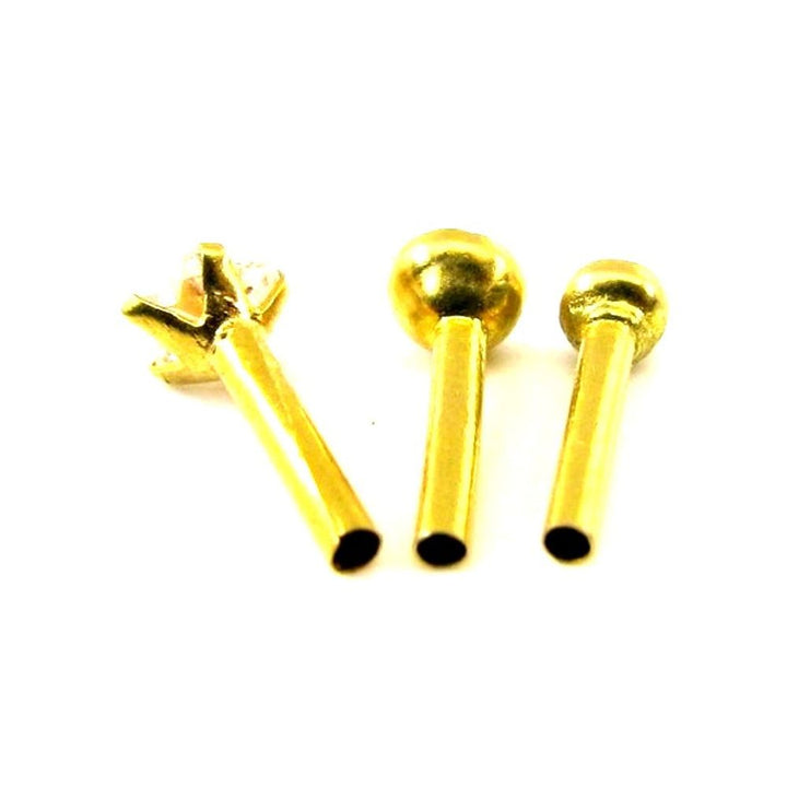 3pc Lot Indian Style Body Piercing Jewelry  Nose Pin/stud Solid Real 14k Yellow Gold