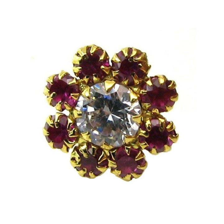 Daisy-Indian-Style-White&Pink-CZ-Studded-Body-Piercing-Jewelry-Nose-Stud-Pin-Solid-Real-14k-Yellow-Gold