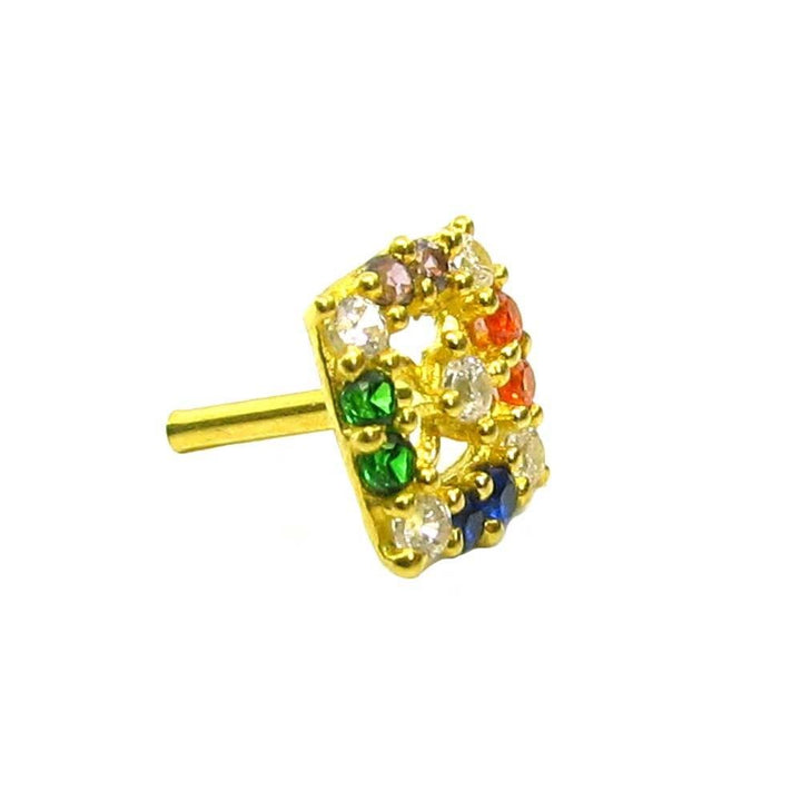 Real Gold Piercing Nose Stud with Multi-color stones 