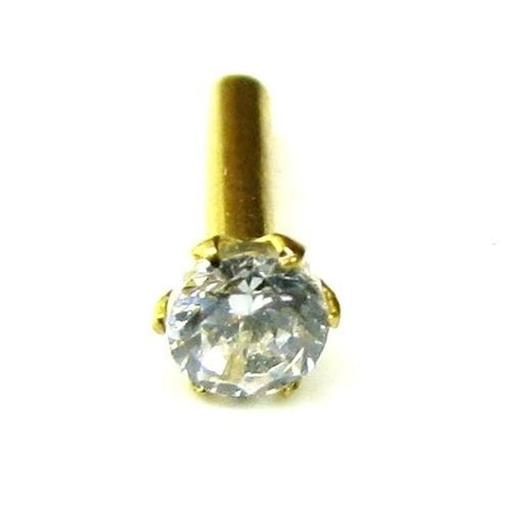 Indian-Style-Single-Stone-CZ-Studded-Body-Piercing-Jewelry-Nose-Stud-Pin-Solid-Real-14k-Yellow-Gold