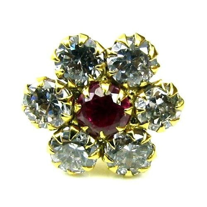 Indian-Style-Floral-CZ-Studded-Body-Piercing-Jewelry-Nose-Stud-Pin-Solid-Real-14k-Yellow-Gold