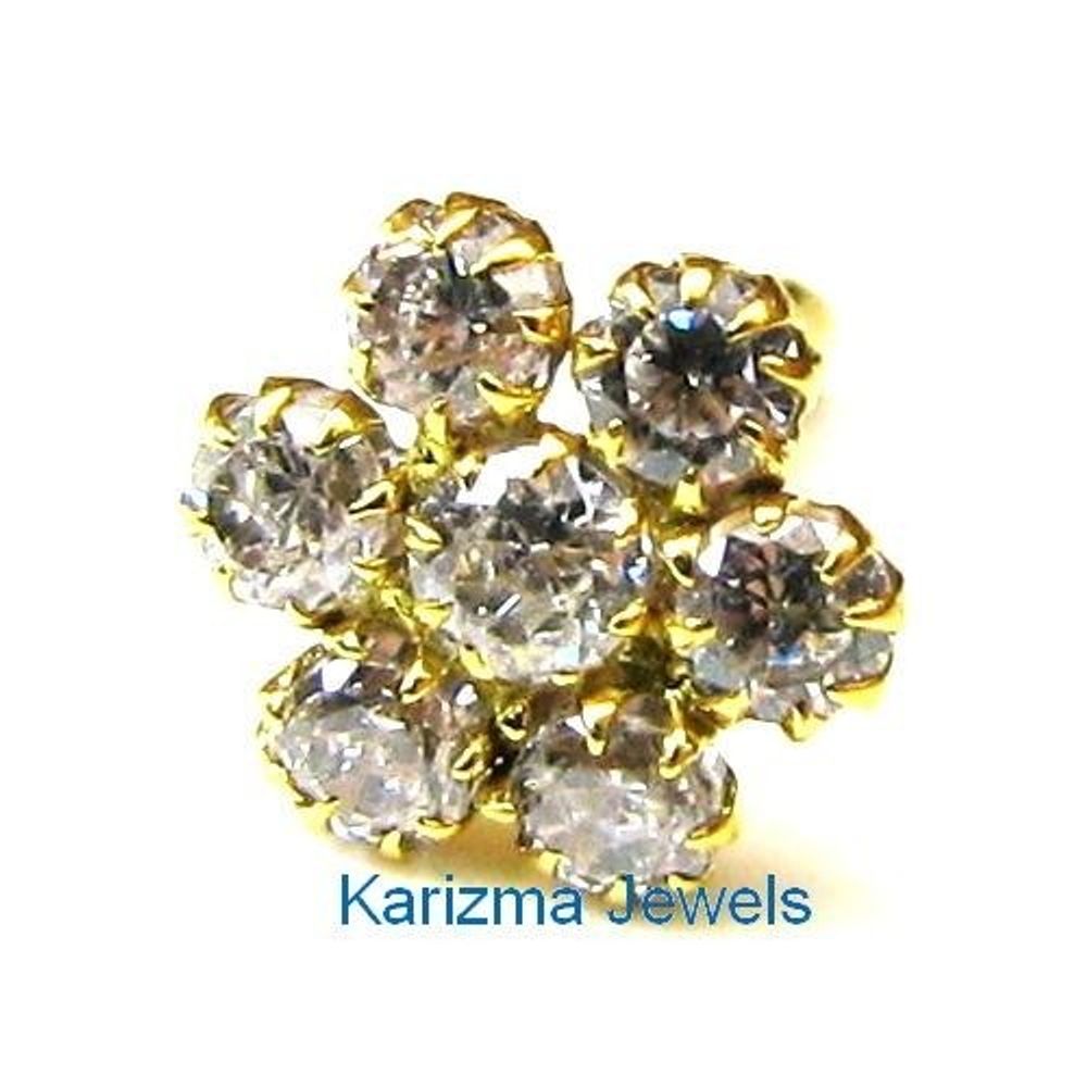 Indian-Style-Designer-White-CZ-Body-Piercing-Jewelry-Nose-stud-Pin-Solid-Real-14k-Yellow-Gold