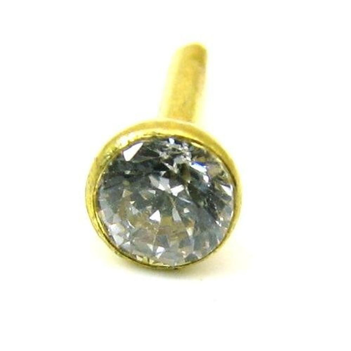 Indian-Style-Single-CZ-Studded-Body-Piercing-Jewelry-Nose-Stud-Pin-Solid-Real-14k-Yellow-Gold