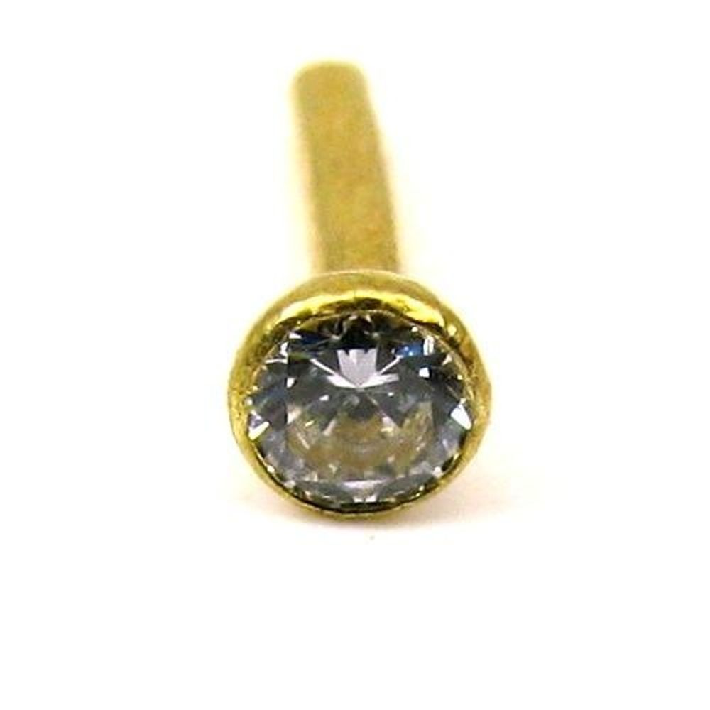 Indian-Style-Single-CZ-Studded-Body-Piercing-Jewelry-Nose-Stud-Pin-Solid-Real-14k-Yellow-Gold