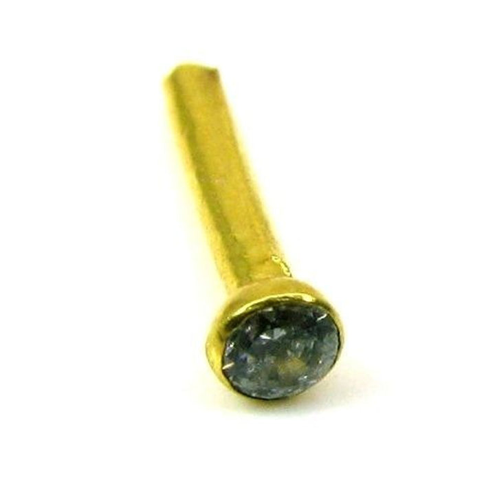 Tinny Dot Small Single CZ Studded Body Piercing Nose Stud Pin Solid Real 14k Yellow Gold