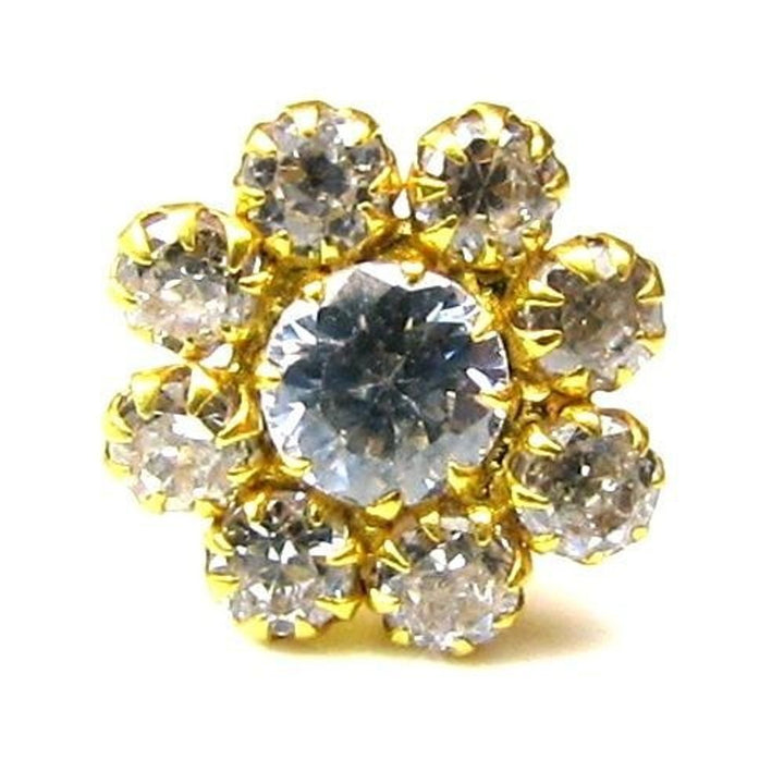 Daisy-Indian-Style-White-Designer-CZ-Body-Piercing-Jewelry-Nose-stud-Pin-Solid-Real-14k-Yellow-Gold