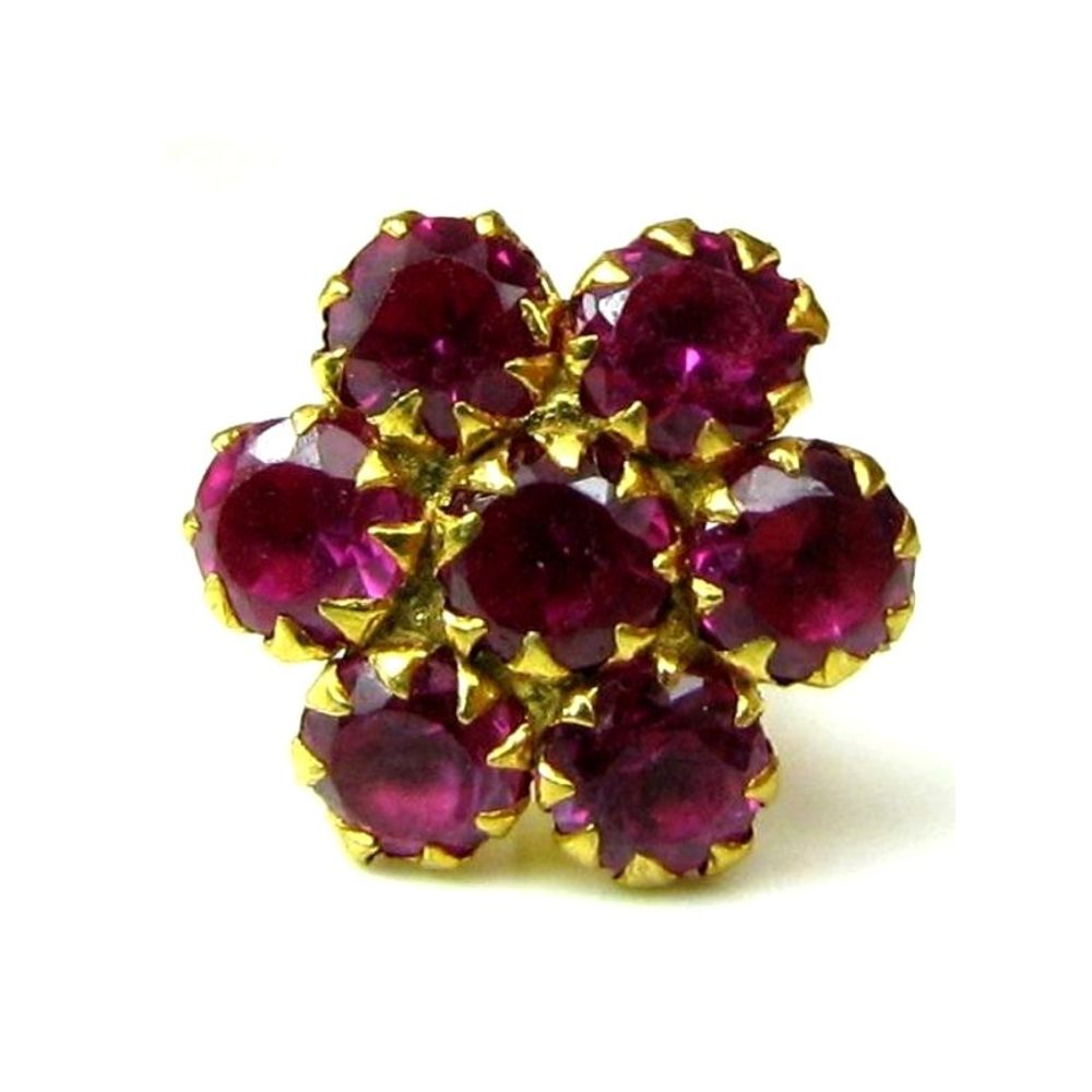 daisy-Indian-Style-Red-CZ-Studded-Body-Piercing-Jewelry-Nose-Stud-Pin-Solid-Real-14k-Yellow-Gold