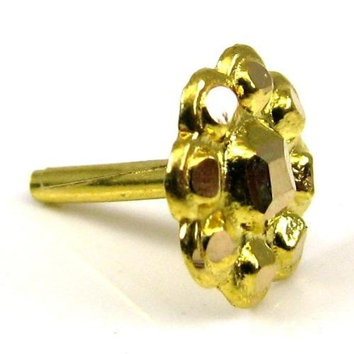 Indian Style Fancy Floral Design Body Piercing Jewelry  Nose Stud Pin Solid Real 14k Yellow Gold