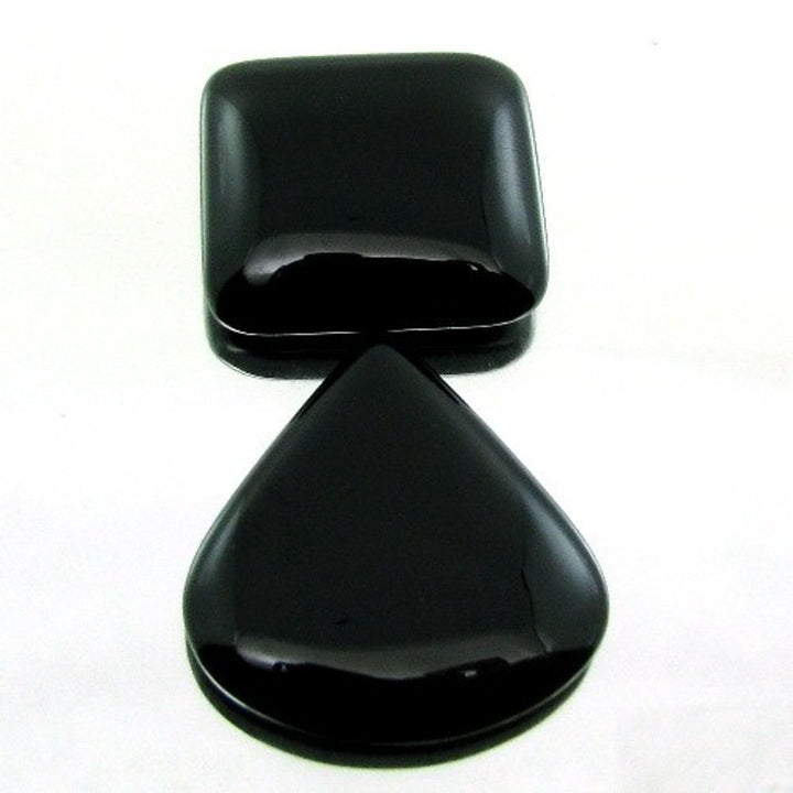Top-Quality-Large-Pair-54.5Ct-2pc-Set-Lot-Black-Onyx-Cushion-Pear-Cabochone-Gems