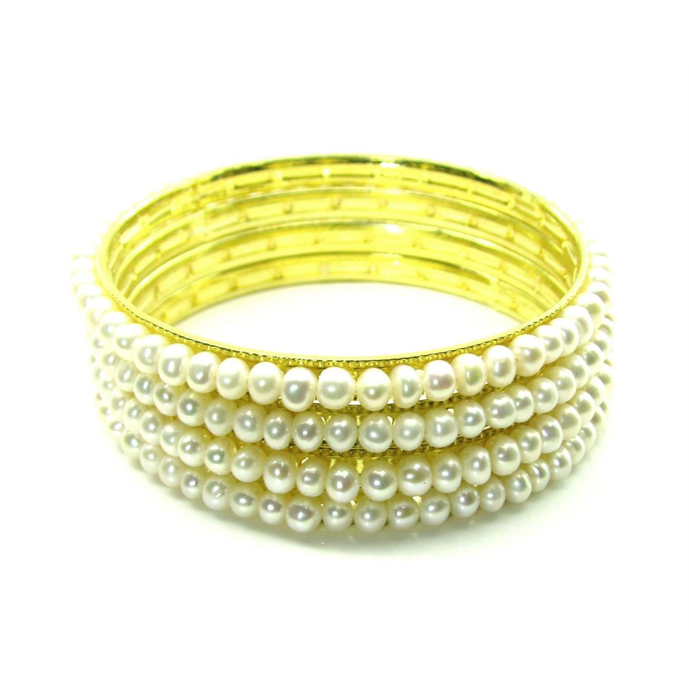 Real Pearl Handmade Gold plated Bangles 4pc Set Size 2.8&quot;