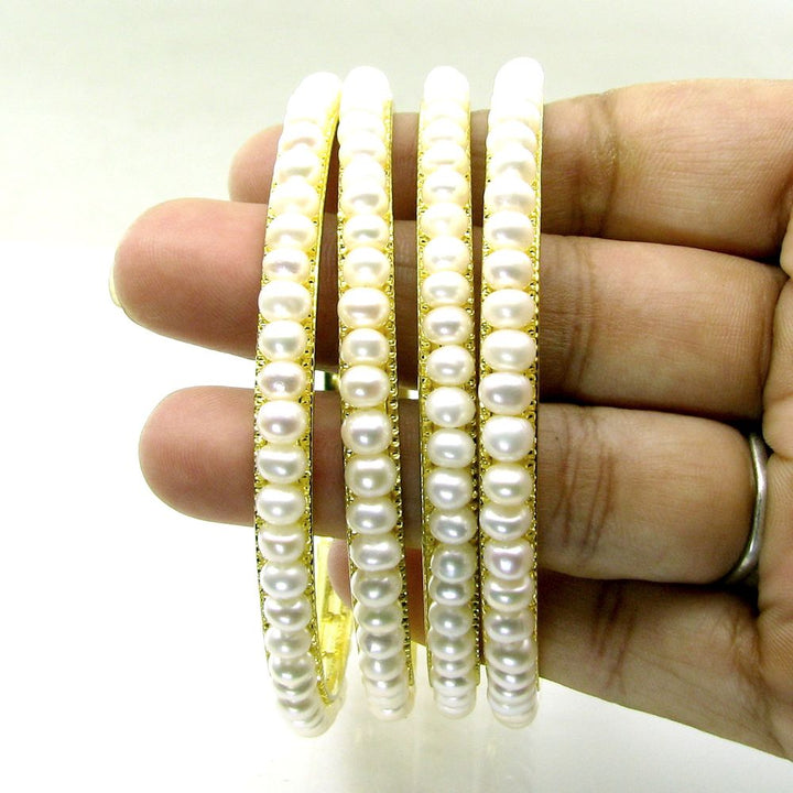 Real Pearl Handmade Gold plated Bangles 4pc Set Size 2.8&quot;