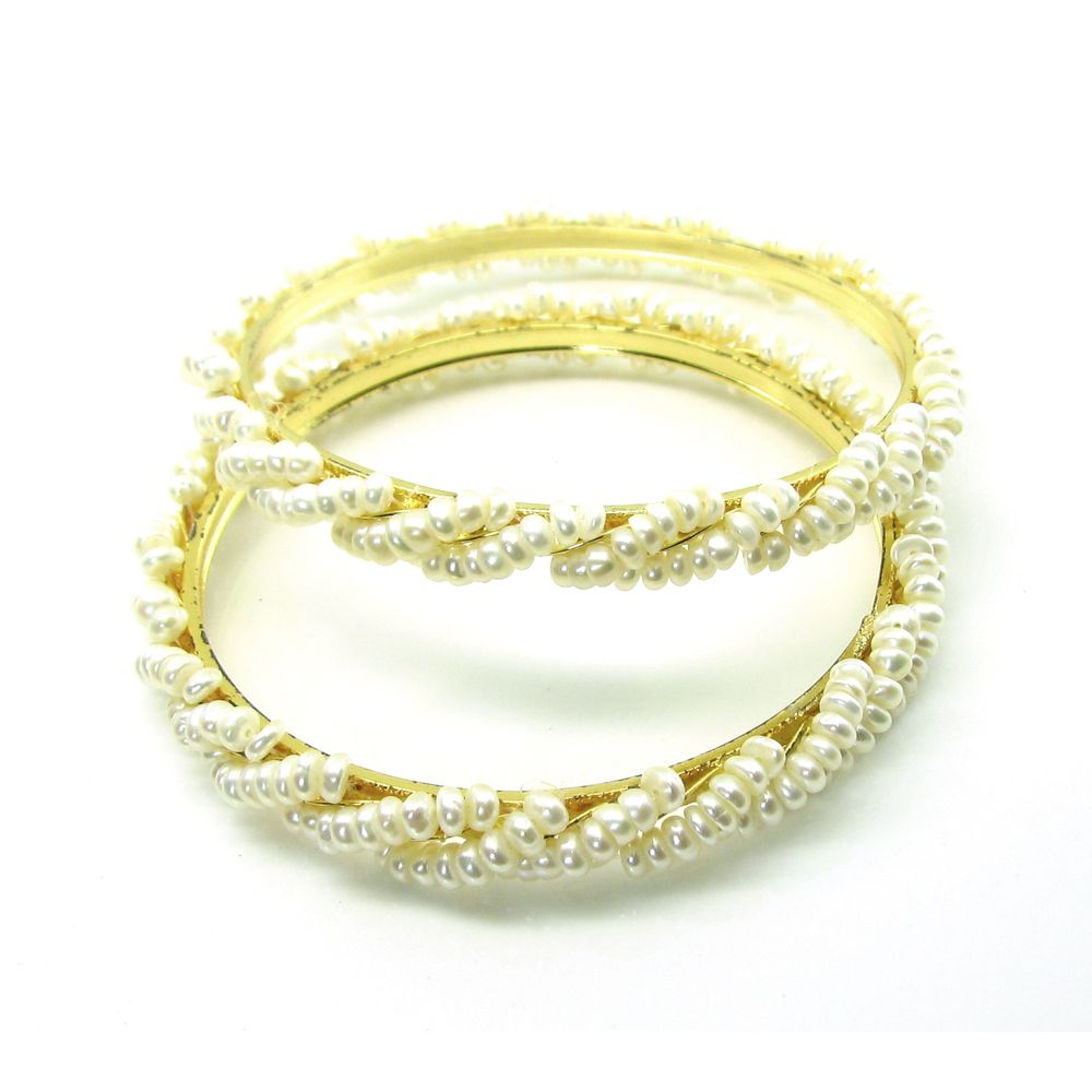 Real Pearl Handmade Gold plated Bangles Pair Size 2.8&quot;