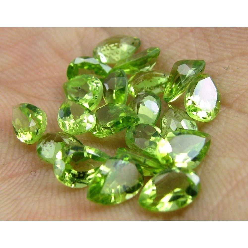 9Ct-20pc-Lot-Natural-Green-Peridot-Pear-6X4mm-Faceted-Gemstones