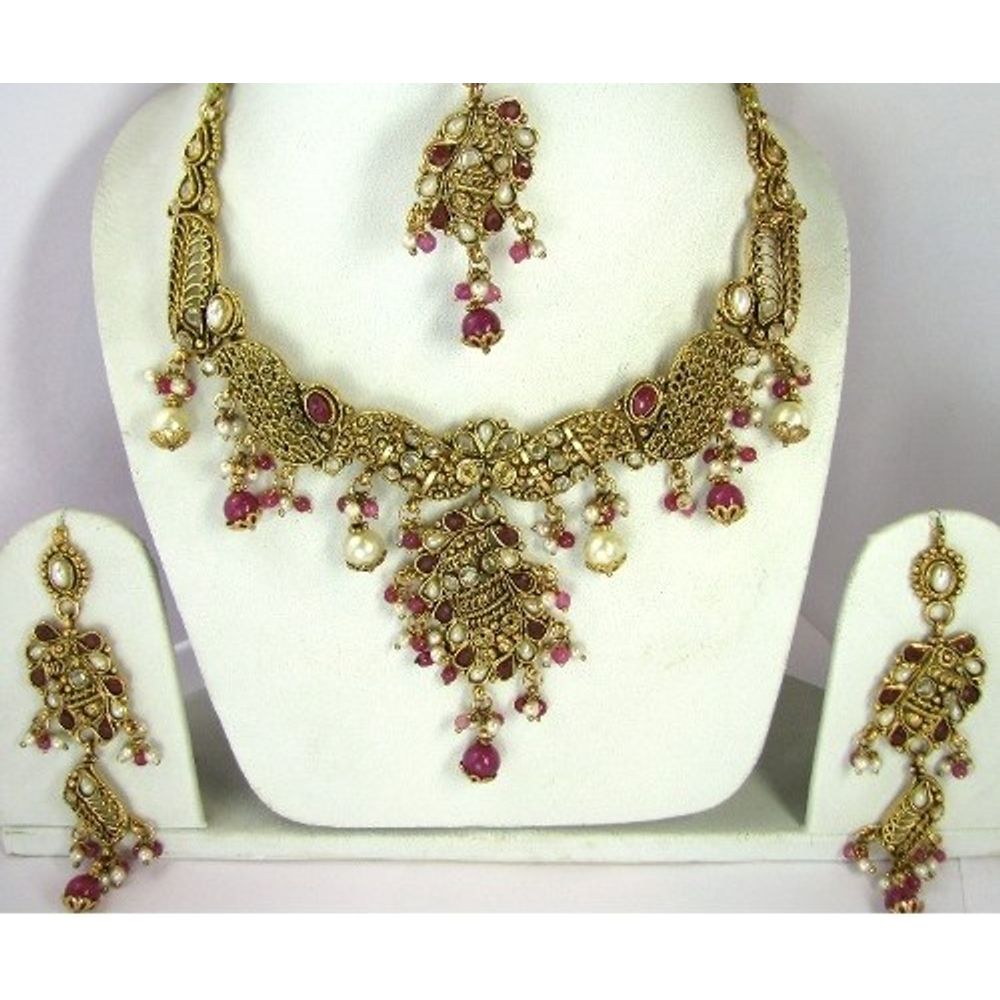 Red-Beauty-Gold-Plated-Fashion-Jewelry-Polki-Work-Dangle-Long-Earrings