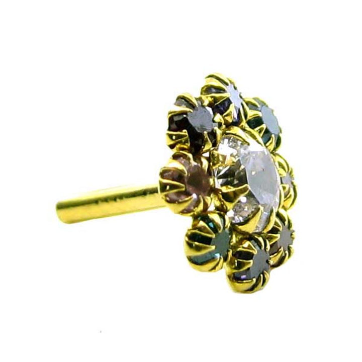 Classic Daisy Multicolor CZ Studded Body Piercing Nose Stud Pin Real 14k Yellow Gold
