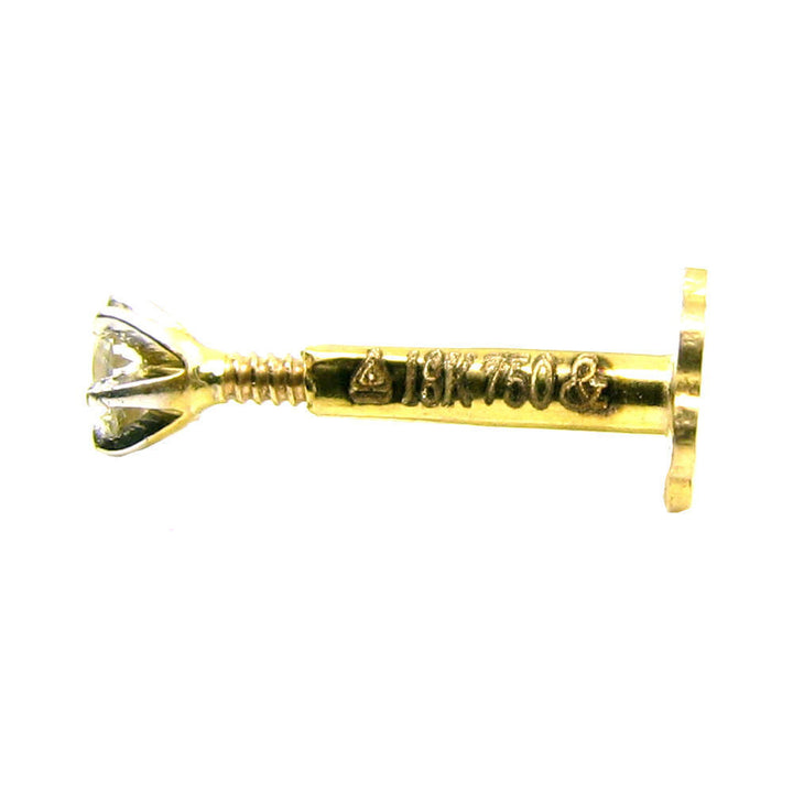 2.2mm Real Diamond Solitaire 18K Gold Nose Stud Screw Ring Monroe Labret Piercin