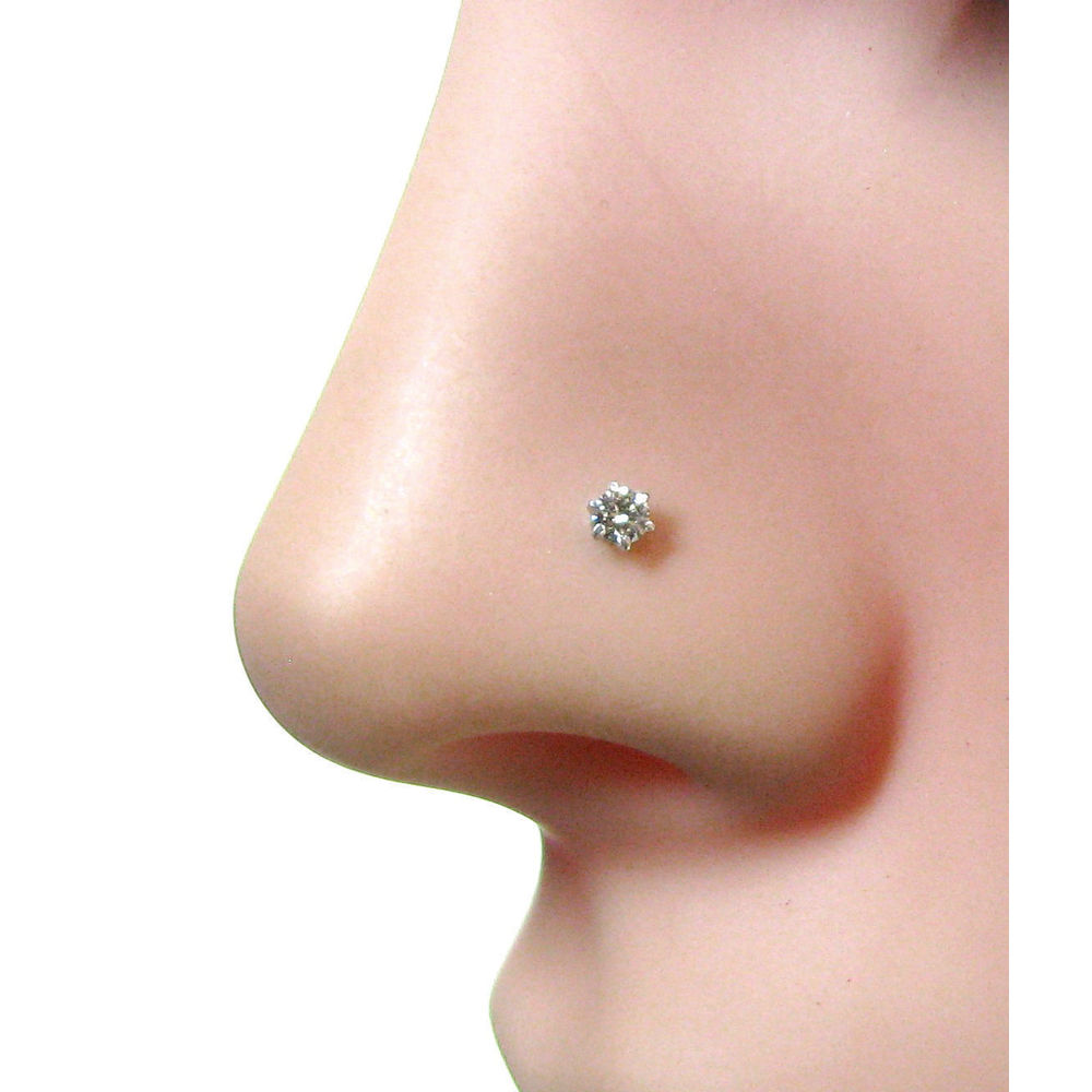2.2mm Real Diamond Solitaire 18K Gold Nose Stud Screw Ring Monroe Labret Piercin