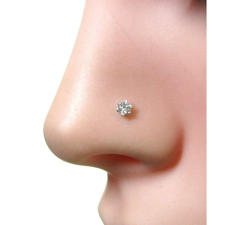 2.8mm Real Diamond Engagement 18K Gold Nose Stud Screw Ring Monroe Libret Pierce