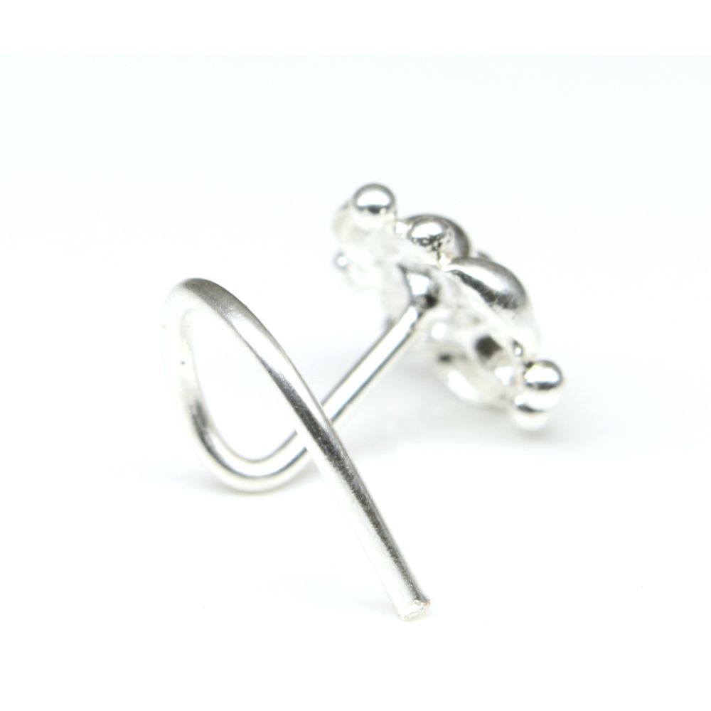 Indian 925 Sterling Silver Nose Stud, corkscrew piercing nose ring L Bend 22g