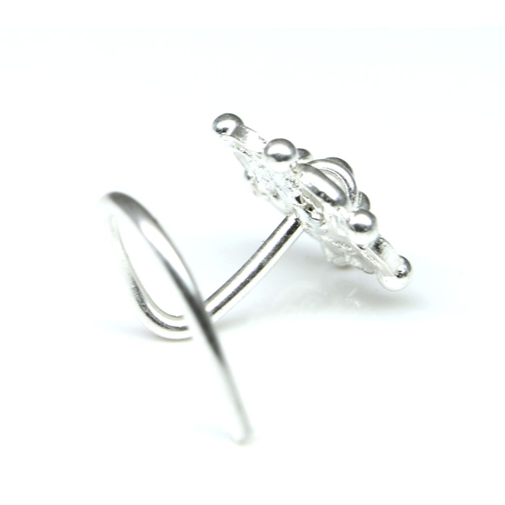 Indian 925 Sterling Silver Nose Stud, corkscrew piercing nose ring L Bend 22g