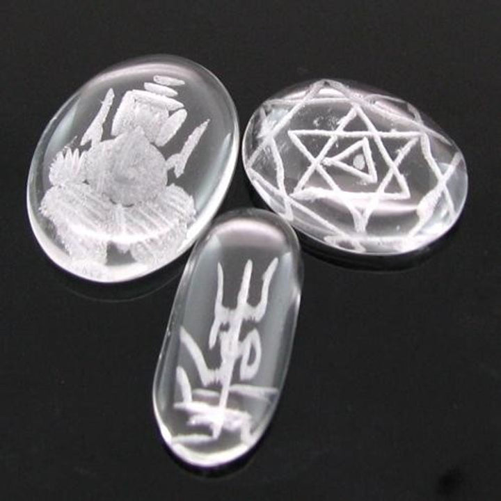 25.6Ct-Natural-Crystal-Quartz-Sphetic-3pc-Gems-Engraved-OM-Ganesha