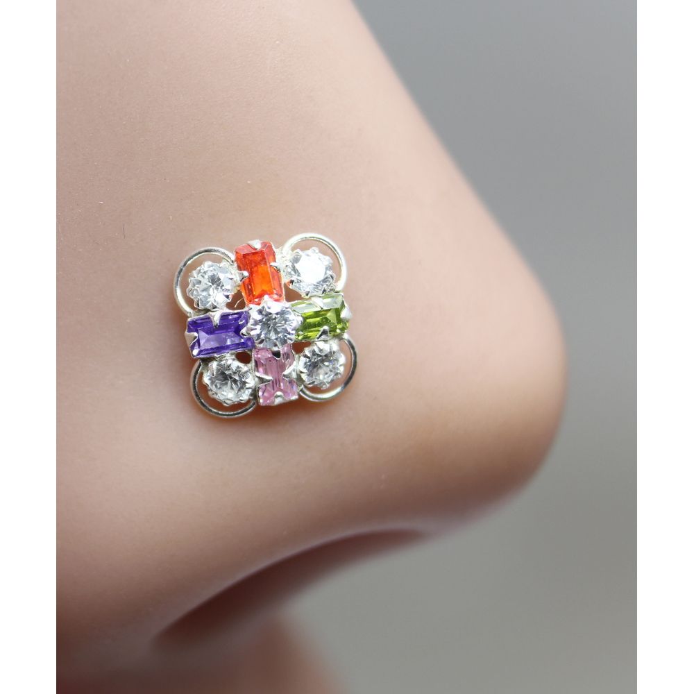 ethnic-indian-925-sterling-silver-multi-color-cz-studded-corkscrew-nose-ring-22g-7434