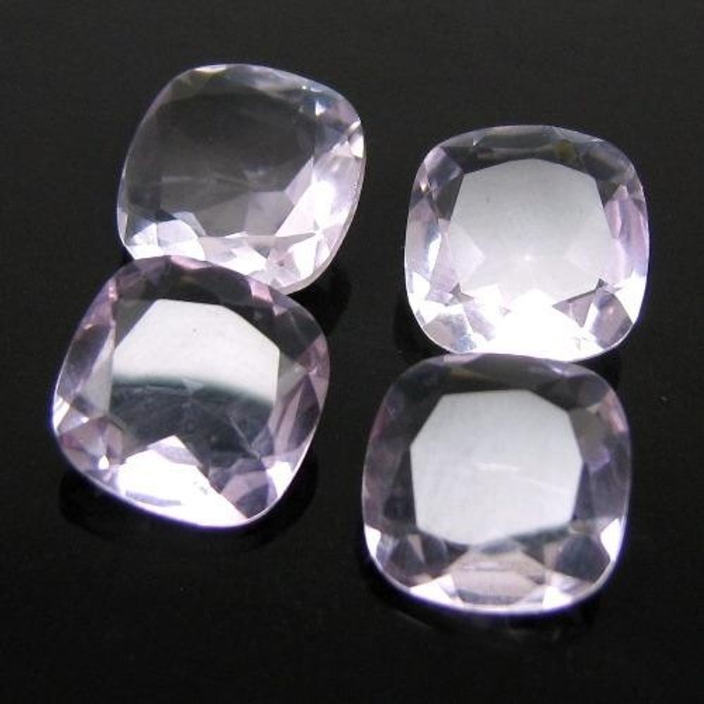 13.10Ct 4pc Lot Natural Rose Amethyst Cushion Faceted 10mm Gemstones