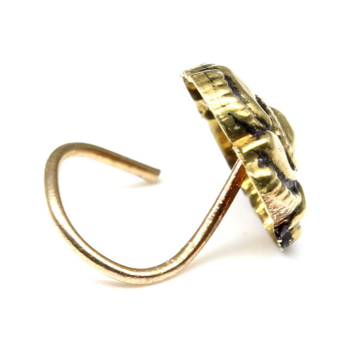 Asian Nose Stud, Antique gold finish nose ring, corkscrew piercing ring l bend