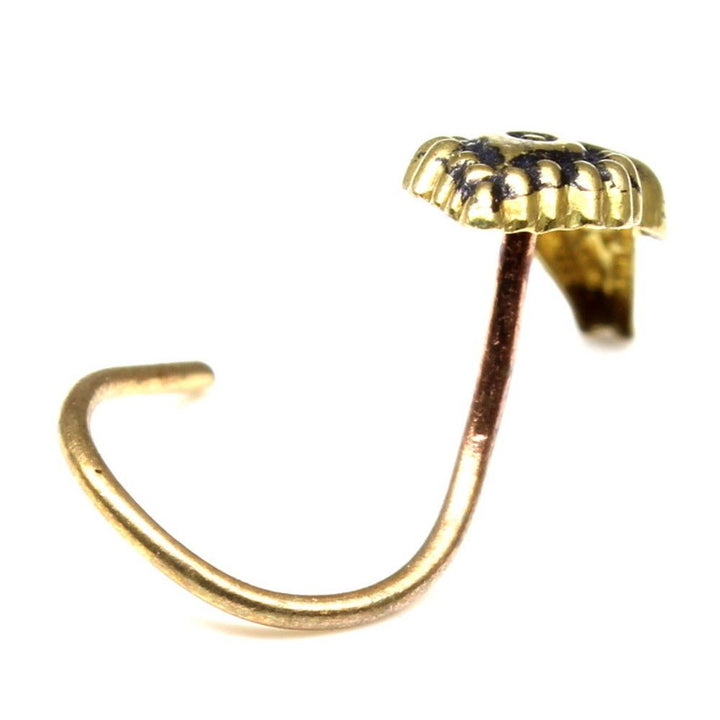 Indian Nose Stud, Antique gold finish nose ring, corkscrew piercing ring l bend