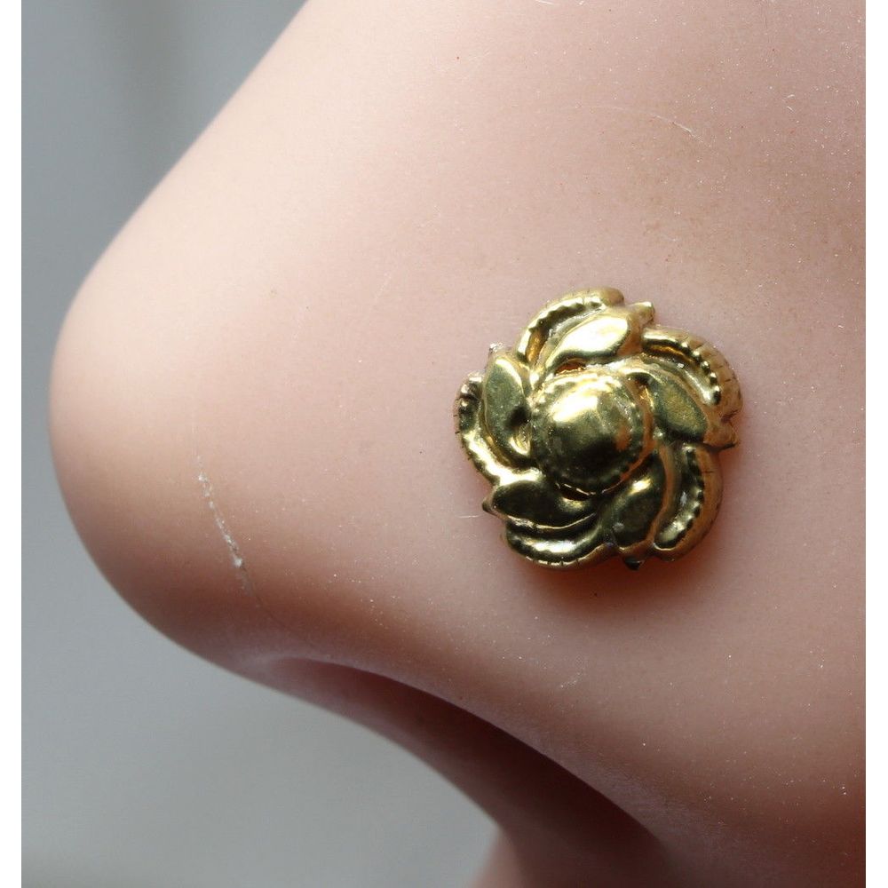 Indian Nose Stud, Antique gold finish nose ring, Push Pin nase stud
