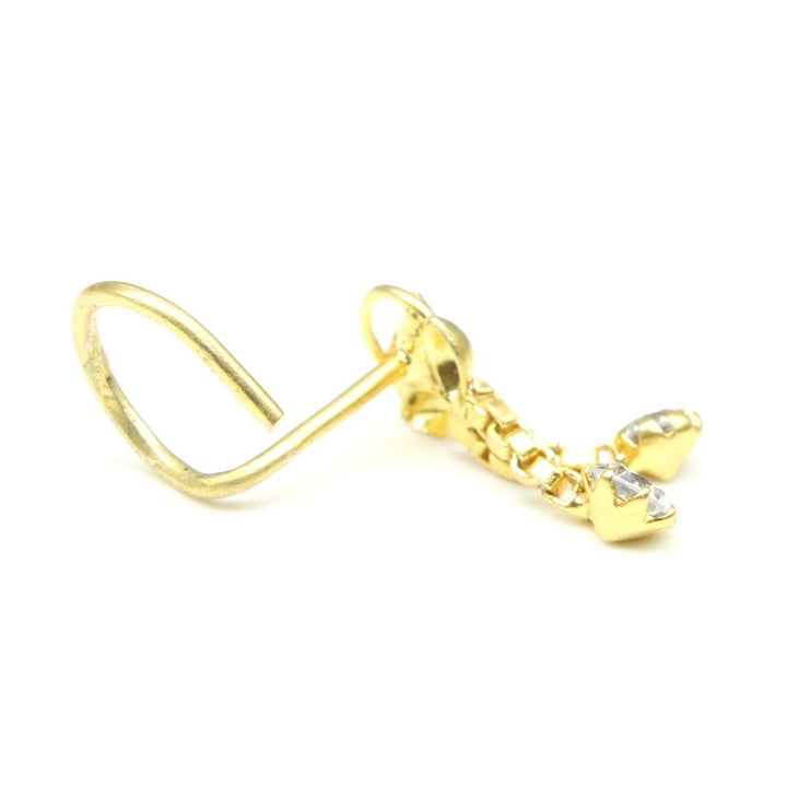 Indian Nose ring Red White CZ studded gold plated corkscrew piercing nose stud