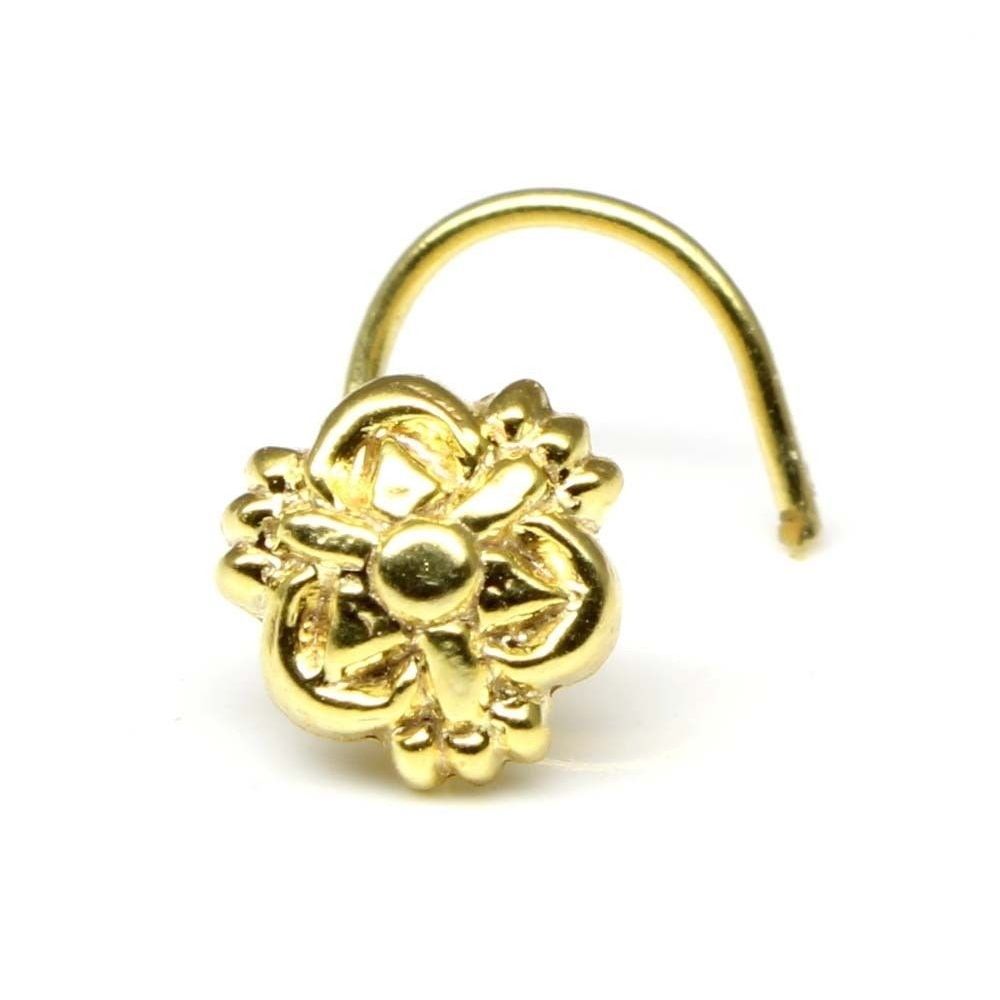Indian Nose Stud, Gold plated nose ring, corkscrew piercing ring l bend 22g