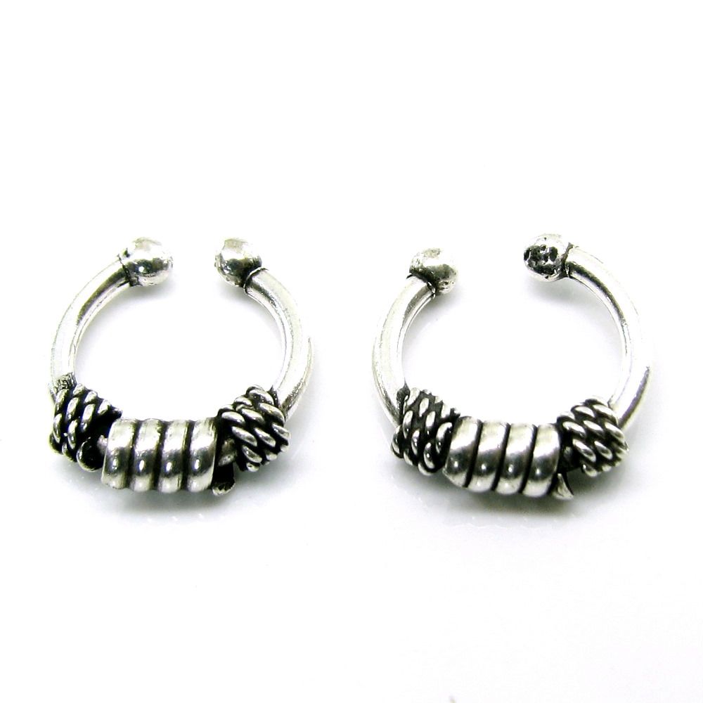 2pc 925 Sterling Silver No piercing Septum nose ear Ring Tribal Body jewelry