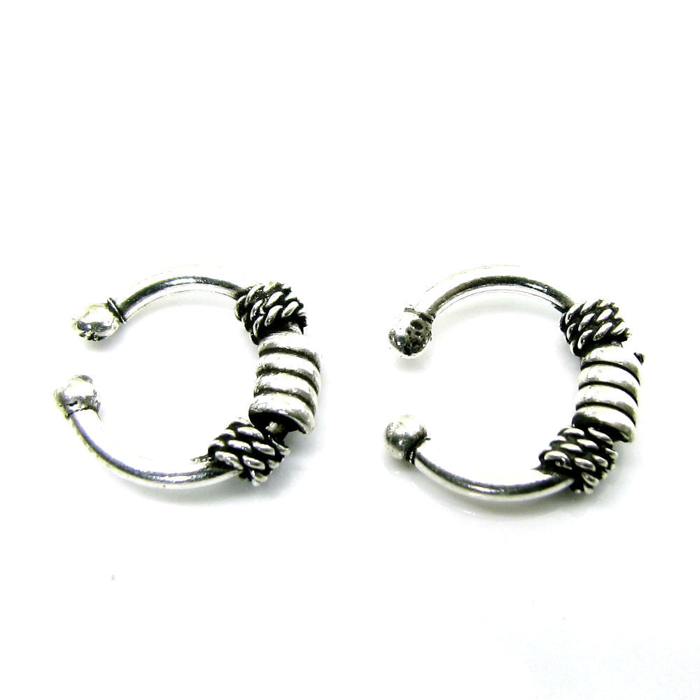 2pc 925 Sterling Silver No piercing Septum nose ear Ring Tribal Body jewelry