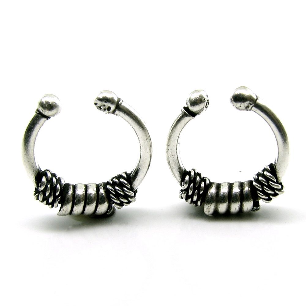 2pc-925-sterling-silver-fake-piercing-septum-nose-ear-ring-tribal-body-jewelry