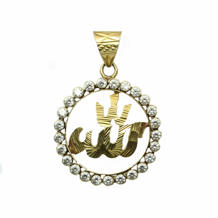 Allah Pendant 14k Real gold CZ studded Circle Pendant pre-owned