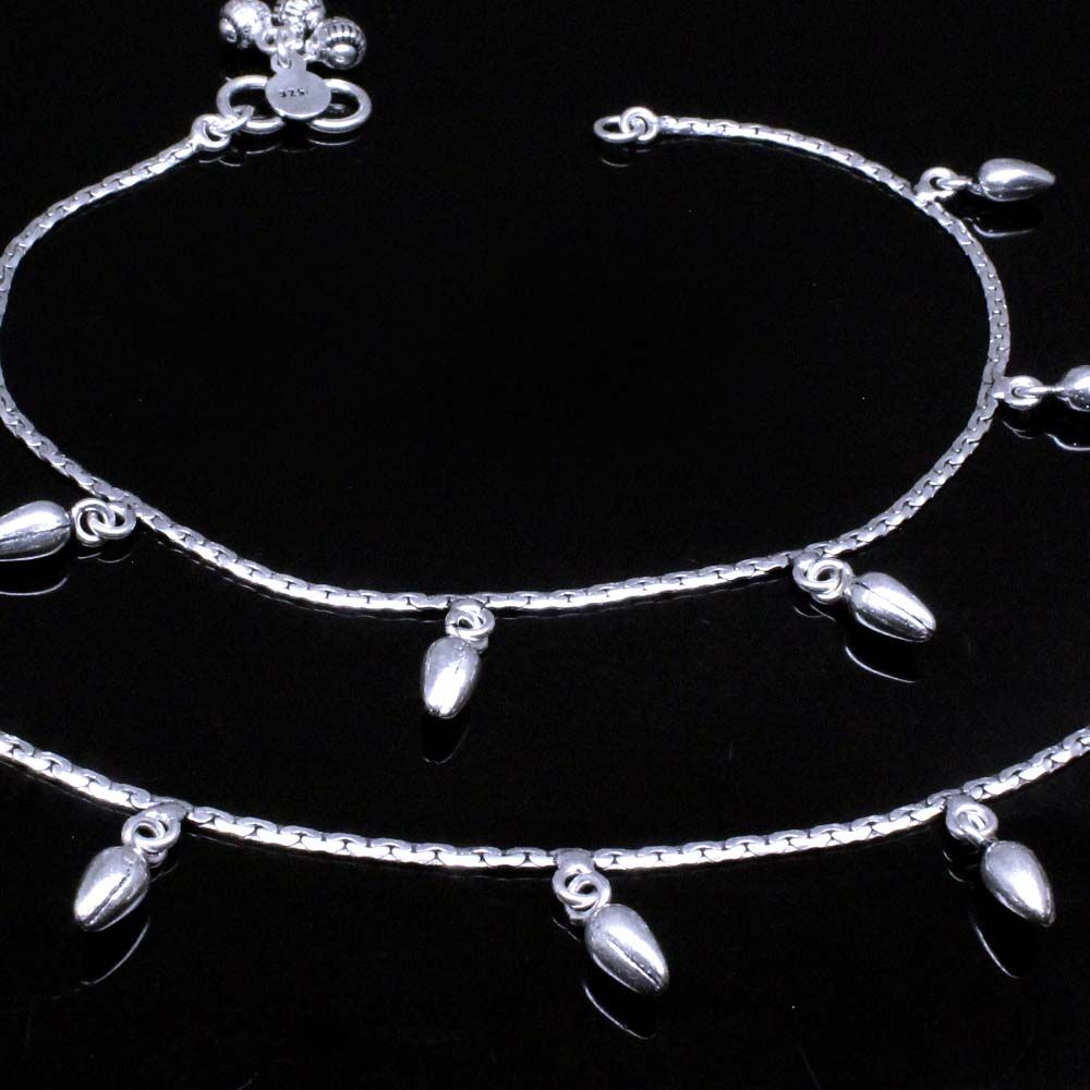 Women Anklet Bracelet 925 Silver Drop Beads Foot Ankle 10.5"